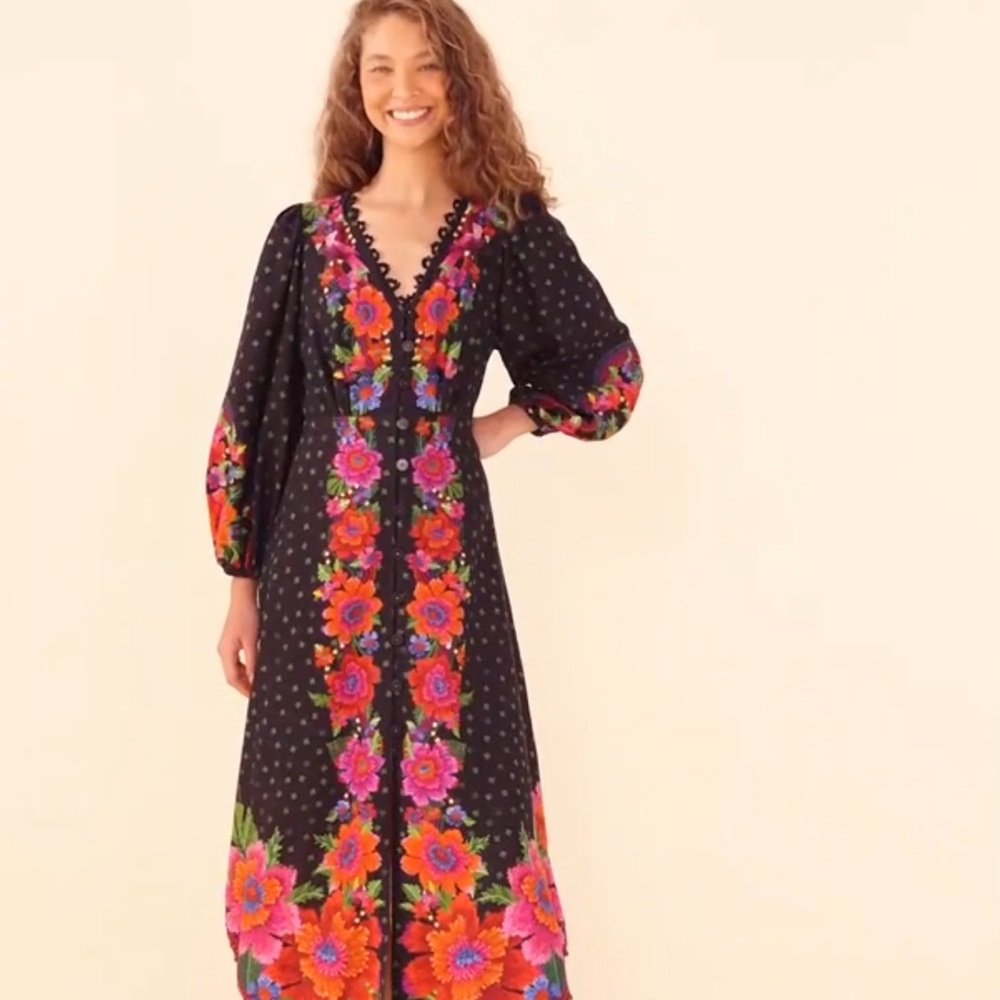 NWT Farm Rio Black Blooming Garden Floral Dress size small video